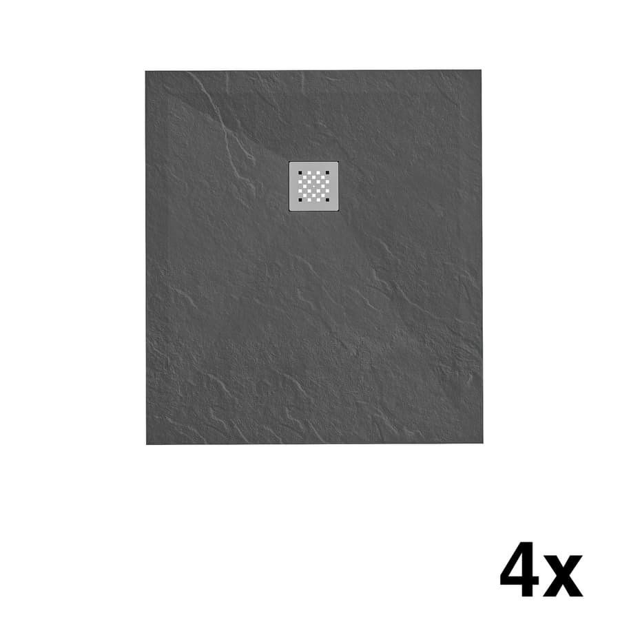 4 Duschplatten mit Mittelauslauf Verosan+ 100 x 90 cm grau